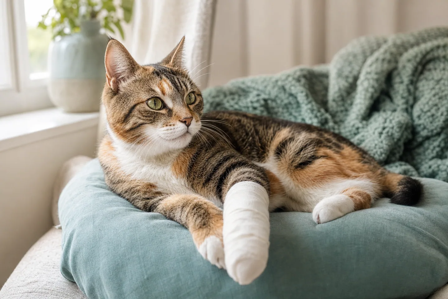 Chat calme et en bonne santé se reposant paisiblement sur un coussin